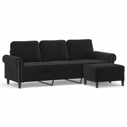 Divano a 3 Posti con Poggiapiedi Nero 180 cm in Vellutocod mxl 96794 - Vista aggiuntiva 2