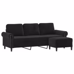 Divano a 3 Posti con Poggiapiedi Nero 180 cm in Vellutocod mxl 96794 - Vista aggiuntiva 3