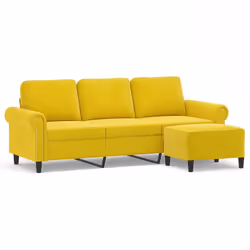Divano a 3 Posti con Poggiapiedi Giallo 180cm in Vellutocod mxl 72799 - Vista aggiuntiva 2