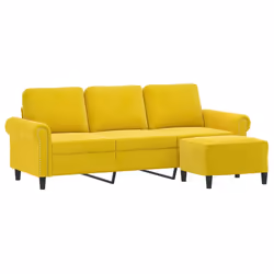 Divano a 3 Posti con Poggiapiedi Giallo 180cm in Vellutocod mxl 72799 - Vista aggiuntiva 3