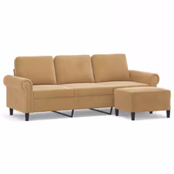 vidaXL Divano a 3 Posti con Poggiapiedi Marrone 180 cm in Velluto - Vista aggiuntiva 2