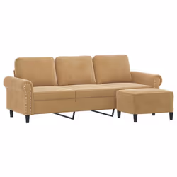 vidaXL Divano a 3 Posti con Poggiapiedi Marrone 180 cm in Velluto - Vista aggiuntiva 3
