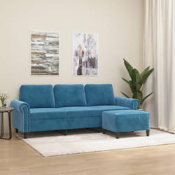 vidaXL Divano a 3 Posti con Poggiapiedi Blu 180 cm in Velluto