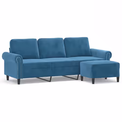vidaXL Divano a 3 Posti con Poggiapiedi Blu 180 cm in Velluto - Vista aggiuntiva 2