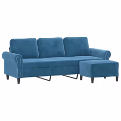 vidaXL Divano a 3 Posti con Poggiapiedi Blu 180 cm in Velluto - Vista aggiuntiva 3