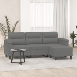 Vidaxl - Divano a 3 Posti con Poggiapiedi Grigio Scuro 180 cm Microfibra