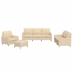 vidaXL Set di Divani 4 pz con Cuscini Crema in Tessuto - Vista aggiuntiva 2