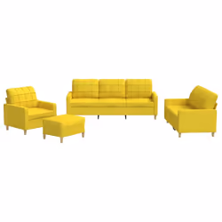 vidaXL Set di Divani 4 pz con Cuscini Giallo Chiaro in Tessuto - Vista aggiuntiva 2
