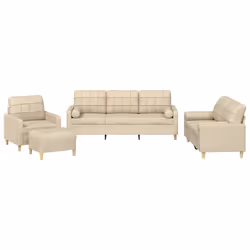 vidaXL Set Divani 4 pz con Cuscini Crema in Tessuto - Vista aggiuntiva 2