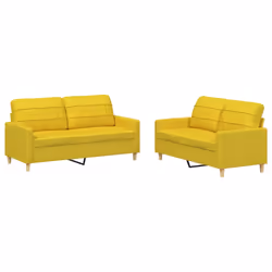 vidaXL Set di Divani 2 pz con Cuscini Giallo Chiaro in Tessuto - Vista aggiuntiva 2