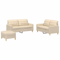 vidaXL Set di Divani 3 pz con Cuscini Crema in Tessuto - Vista aggiuntiva 2