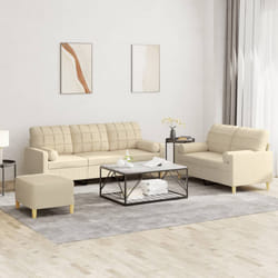 vidaXL Set Divani 3 pz con Cuscini Crema in Tessuto