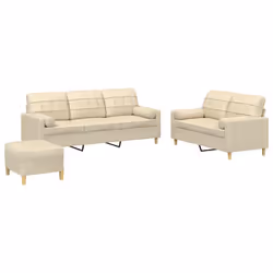 vidaXL Set Divani 3 pz con Cuscini Crema in Tessuto - Vista aggiuntiva 2
