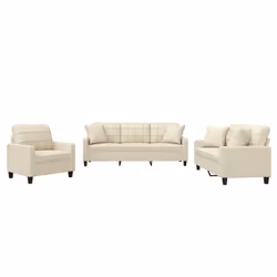 vidaXL Set di Divani 3 pz con Cuscini Crema in Similpelle - Vista aggiuntiva 2
