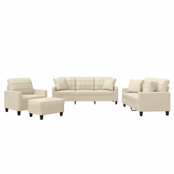 vidaXL Set di Divani 4 pz con Cuscini Crema in Similpelle - Vista aggiuntiva 2