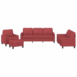 vidaXL Set di Divani 4 pz con Cuscini Rosso Vino in Similpelle - Vista aggiuntiva 2