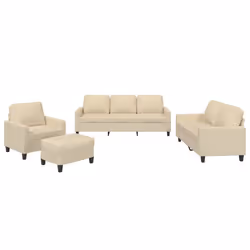 vidaXL Set di Divani 4 pz con Cuscini Crema in Tessuto - Vista aggiuntiva 2
