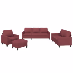 vidaXL Set di Divani 4 pz con Cuscini Rosso Vino in Tessuto - Vista aggiuntiva 2