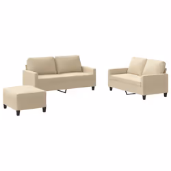 vidaXL Set di Divani 3 pz con Cuscini Crema in Tessuto - Vista aggiuntiva 2