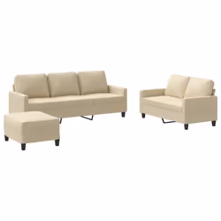 vidaXL Set di Divani 3 pz con Cuscini Crema in Tessuto - Vista aggiuntiva 2