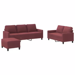 vidaXL Set di Divani 3 pz con Cuscini Rosso Vino in Tessuto - Vista aggiuntiva 2