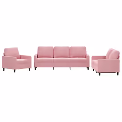 vidaXL Set di Divani 3 pz con Cuscini rosa in Velluto - Vista aggiuntiva 2