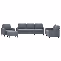 vidaXL Set di Divani 4 pz con Cuscini Grigio Scuro in Velluto - Vista aggiuntiva 2