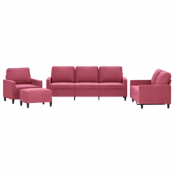 vidaXL Set di Divani 4 pz con Cuscini Rosso Vino in Velluto - Vista aggiuntiva 2