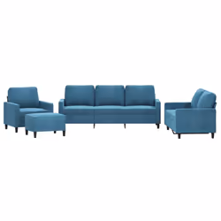 vidaXL Set di Divani 4 pz con Cuscini Blu in Velluto - Vista aggiuntiva 2
