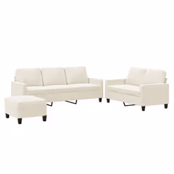 vidaXL Set di Divani 3 pz con Cuscini Crema in Velluto - Vista aggiuntiva 2