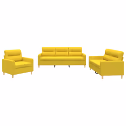 vidaXL Set di Divani 3 pz con Cuscini Giallo Chiaro in Tessuto - Vista aggiuntiva 2
