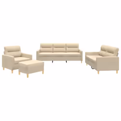 vidaXL Set di Divani 4 pz con Cuscini Crema in Tessuto - Vista aggiuntiva 2
