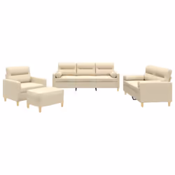 vidaXL Set Divani 4 pz con Cuscini Crema in Tessuto - Vista aggiuntiva 2
