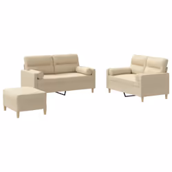 vidaXL Set Divani 3 pz con Cuscini Crema in Tessuto - Vista aggiuntiva 2