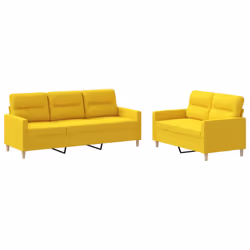 vidaXL Set di Divani 2 pz con Cuscini Giallo Chiaro in Tessuto - Vista aggiuntiva 2