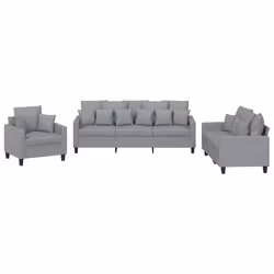 vidaXL Set Divani 3 pz con Cuscini Grigio Chiaro in Tessuto - Vista aggiuntiva 2
