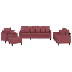 vidaXL Set di Divani 4 pz con Cuscini Rosso Vino in Tessuto - Vista aggiuntiva 2