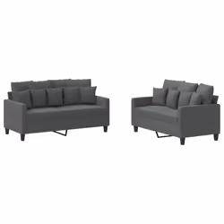 vidaXL Set di Divani 2 pz con Cuscini Grigio Scuro in Tessuto - Vista aggiuntiva 2