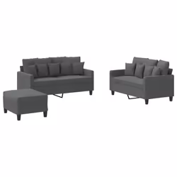 vidaXL Set di Divani 3 pz con Cuscini Grigio Scuro in Tessuto - Vista aggiuntiva 2