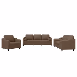 vidaXL Set di Divani 3 pz con Cuscini Marrone in Tessuto - Vista aggiuntiva 2