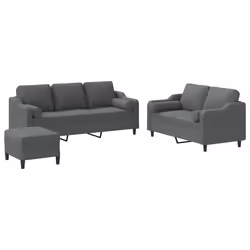 vidaXL Set di Divani 3 pz con Cuscini Grigio Scuro in Tessuto - Vista aggiuntiva 2