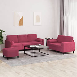 vidaXL Set di Divani 3 pz con Cuscini Rosso Vino in Velluto