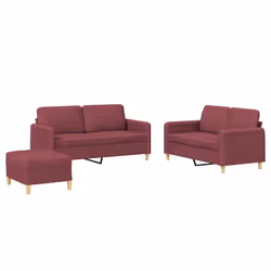 vidaXL Set di Divani 3 pz con Cuscini Rosso Vino in Tessuto - Vista aggiuntiva 2