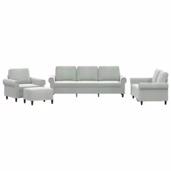 vidaXL Set di Divani 4 pz con Cuscini Grigio Chiaro in Velluto - Vista aggiuntiva 2