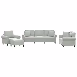 Set di Divani 4 pz con Cuscini Grigio Chiaro in Vellutocod mxl 106858 - Vista aggiuntiva 2