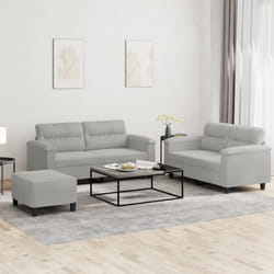 vidaXL Set Divani 3 pz con Cuscini Grigio Chiaro in Tessuto Microfibra