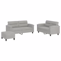 vidaXL Set Divani 3 pz con Cuscini Grigio Chiaro in Tessuto Microfibra - Vista aggiuntiva 2