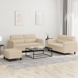 vidaXL Set Divani 3 pz con Cuscini Crema in Tessuto Microfibra