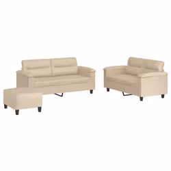 vidaXL Set Divani 3 pz con Cuscini Crema in Tessuto Microfibra - Vista aggiuntiva 2