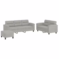 Set Divani 3 pz con Cuscini Grigio Chiaro in Tessuto Microfibracod mxl 104694 - Vista aggiuntiva 2